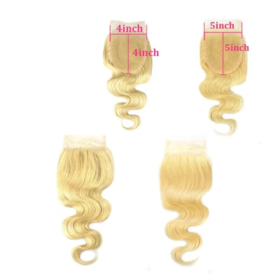 Body Wave Lace Closure - 5x5 - 10 to 22 Inch - Blonde 4x4 Lace Closure -  Bleached Knots With Baby Hair - Alcoholic Hair