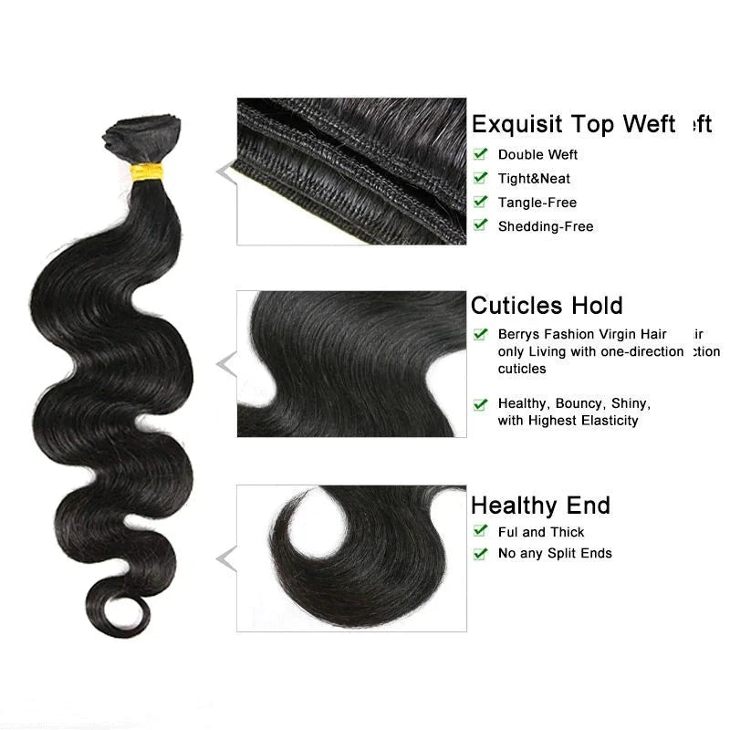 Berrys Fashion Body Wave 3 Bundles With 13x6 Lace Frontal Nature Color Brazilian Virgin Hair With 13x4 Transparent Lace Frontal - Alcoholic Hair