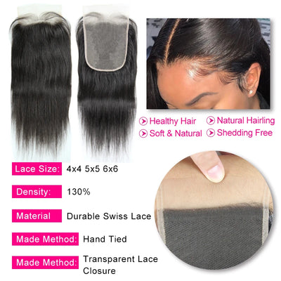 6x6 HD Lace Closure Brazilian Straight Virgin Hair 5x5 Transparent Lace Closure Prepluncked Closure Unprocessed Extensions Hair - Alcoholic Hair