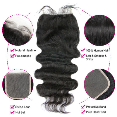 6x6 HD Lace Closure Human Hair With Baby Hair Brazilian Body Wave Virgin Human Hair 4x4 5x5 Transparent Lace Closure Fro Women - Alcoholic Hair