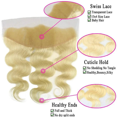 [Berrys Fashion] Blonde Lace Frontal  13x4 Brazilian body wave Color 613 Human hair with Baby Hair Frontal Remy Hair Extensions - Alcoholic Hair
