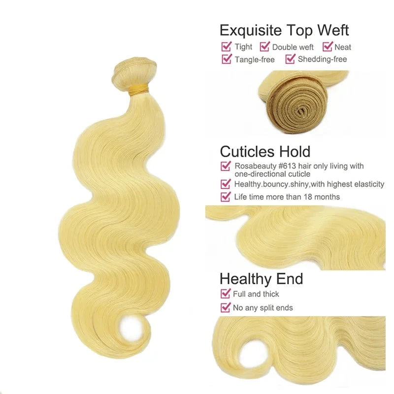 613 Blonde Hair Brazilian Human Hair Body Wave 3PCS Bundles with Frontal 13x4 Hair wave Virgin Hair Extensions Berrys Fashion - Alcoholic Hair