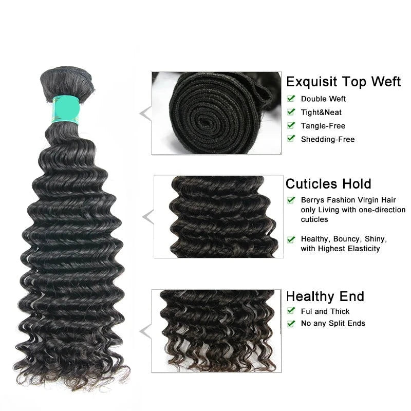Fast Shipping 3-4 Days Virgin Hair Deep Wave 3 Bundles Deal Hair 100% Unprocessed Hair Extensions Natural Color Berrys Fashion - Alcoholic Hair