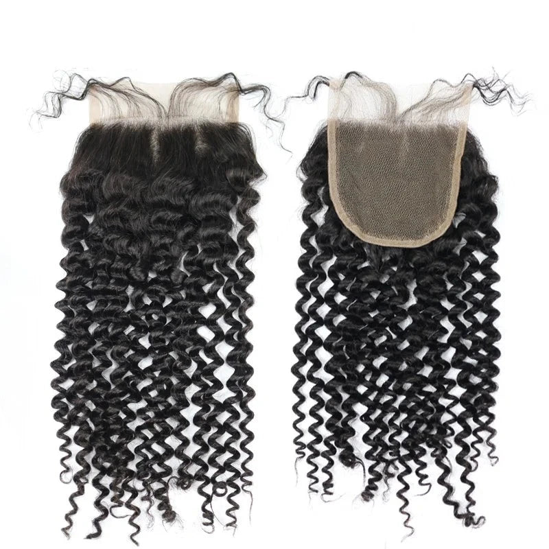 Brazilian Virgin Hair Kinky Curly Human Hair 3 PCS Bundles with Closure 4x4 Unprocessed Hair Weave Berrys Fashion - Alcoholic Hair