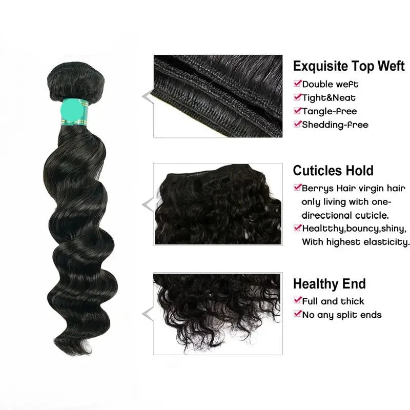 Berrys Fashion Loose Wave Long Hair 10-28Inch Peruvian 10A Grade Virgin Hair Bundles 3pcs/lot Unprocessed Human Hair Weft - Alcoholic Hair