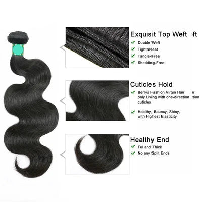 Berrys Fashion 4 Bundles Deal  Peruvian Body Wave  Virgin Hair Weave Nature 1B 100% Human Hair Extension 10-28inch Free Shipping - Alcoholic Hair
