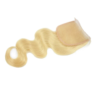 [Berrys Fashion] 613 Brazilian Lace Closure Body Wave Human Hair Bundles Blonde Remy Hair Extensions with Baby Hair Free Part - Alcoholic Hair