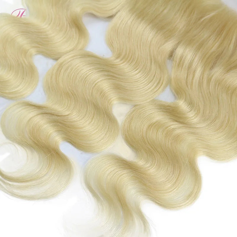 [Berrys Fashion] Blonde Lace Frontal  13x4 Brazilian body wave Color 613 Human hair with Baby Hair Frontal Remy Hair Extensions - Alcoholic Hair