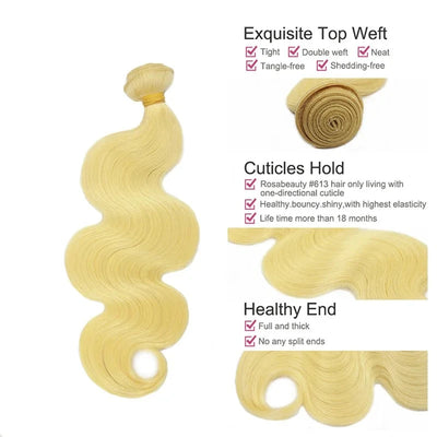 Brazilian Body Wave - Blonde - Bundles w/ Closure - Remy Hair - Alcoholic Hair