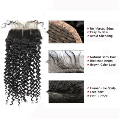 Brazilian Virgin Hair Kinky Curly Human Hair 3 PCS Bundles with Closure 4x4 Unprocessed Hair Weave Berrys Fashion - Alcoholic Hair