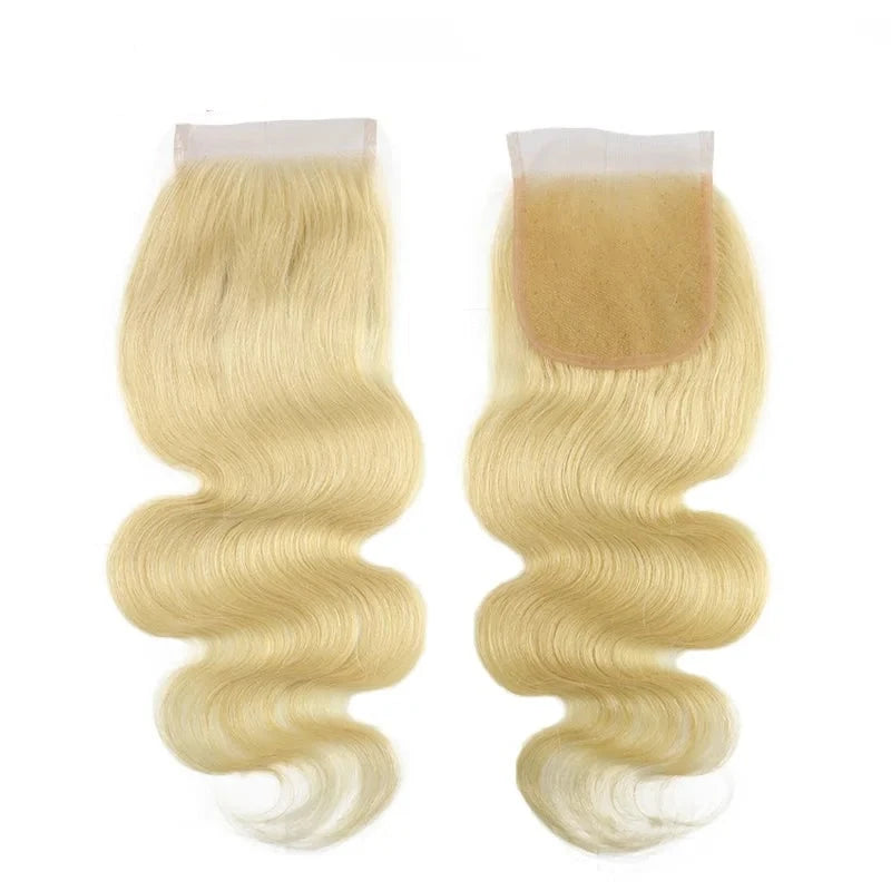 [Berrys Fashion] 613 Brazilian Lace Closure Body Wave Human Hair Bundles Blonde Remy Hair Extensions with Baby Hair Free Part - Alcoholic Hair