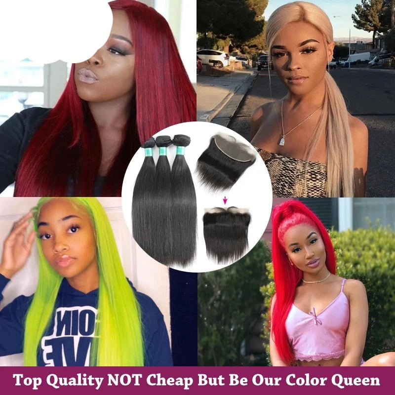 Berrys Fashion Straight 3 Bundles With 13x6 Frontal 10-28inch Nature Color Brazilian Virgin Hair Unprocessed Human Hair Weave - Alcoholic Hair