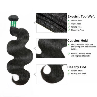 Brazilian Body Wave  - 100% Pure Human Virgin Hair  - 10-32 inches - Alcoholic Hair