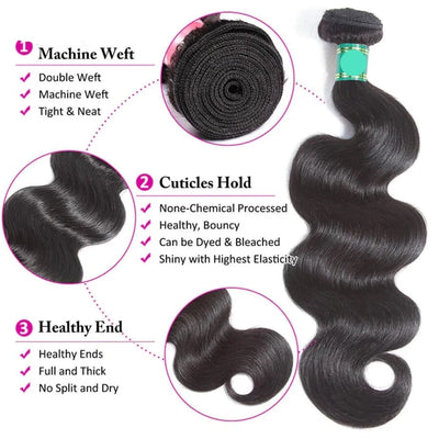 Berrys Fashion Body Wave Hair Bundles With Frontal Human Hair Brazilian Hair Weaving With 13X4/13X6 Lace Frontal Hair Extensions - Alcoholic Hair