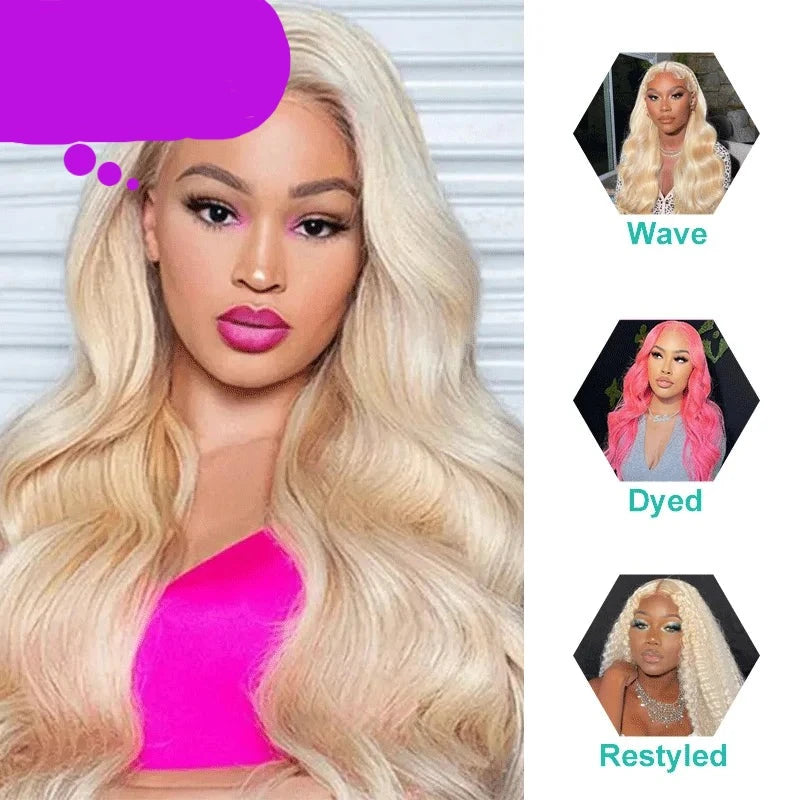 Brazilian Hair Weave Bundles Body Wave - 1/3/4 30inch 613 Blonde Hair Extension - 100% Virgin Human Hair - Double Weave - Alcoholic Hair