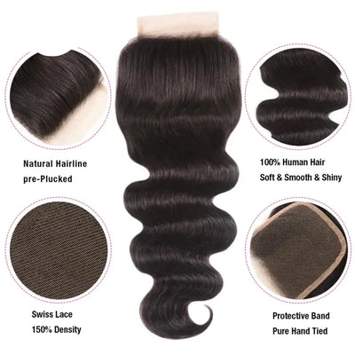 Berrys Fashion Human Hair Bundles With Closure Brazilian Body Wave Bundles With 4x4 And 5x5 Closure Human Hair Weave Extensions - Alcoholic Hair