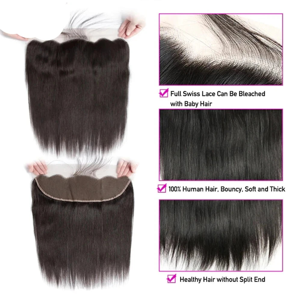 Berrys Fashion Straight Bundles With Frontal Brazilian Straight Hair Weave 3/4 Bundles With 13x4/13x6 Lace Frontal For Women - Alcoholic Hair