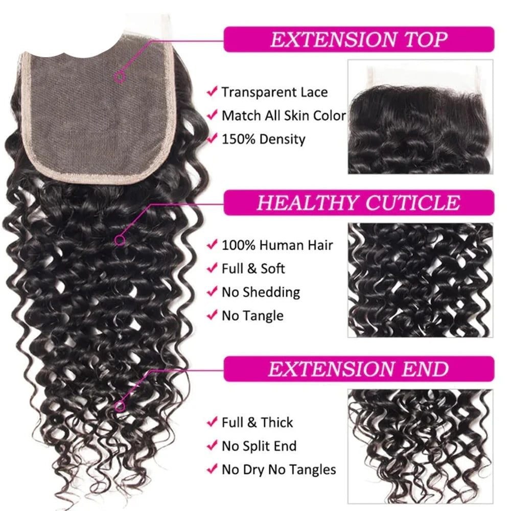 Berrys Fashion 5x5 Lace Closure With Bundles Peruvian Deep Wabe Bundles 10-30Inch Long Human Hair Weave Bundles With 4x4 Lace - Alcoholic Hair