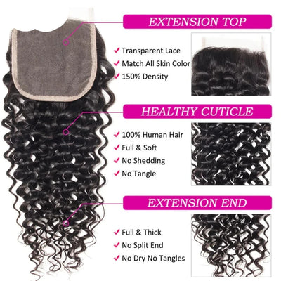 Berrys Fashion 5x5 Lace Closure With Bundles Peruvian Deep Wabe Bundles 10-30Inch Long Human Hair Weave Bundles With 4x4 Lace - Alcoholic Hair