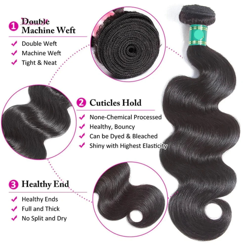 Berrys Fashion 36Inch Body Wave Bundles Brazilian Hair Weave Bundles 1/3/4 PCS Human Hair Bundles Natural Color Remy Hair - Alcoholic Hair