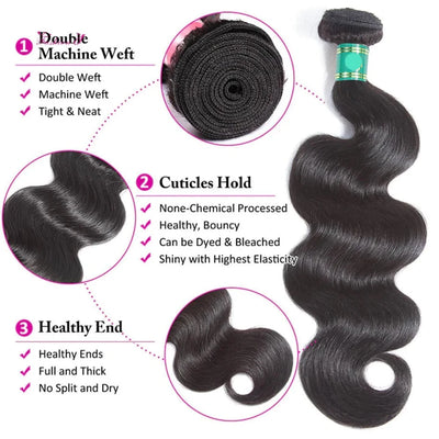 Berrys Fashion 36Inch Body Wave Bundles Brazilian Hair Weave Bundles 1/3/4 PCS Human Hair Bundles Natural Color Remy Hair - Alcoholic Hair