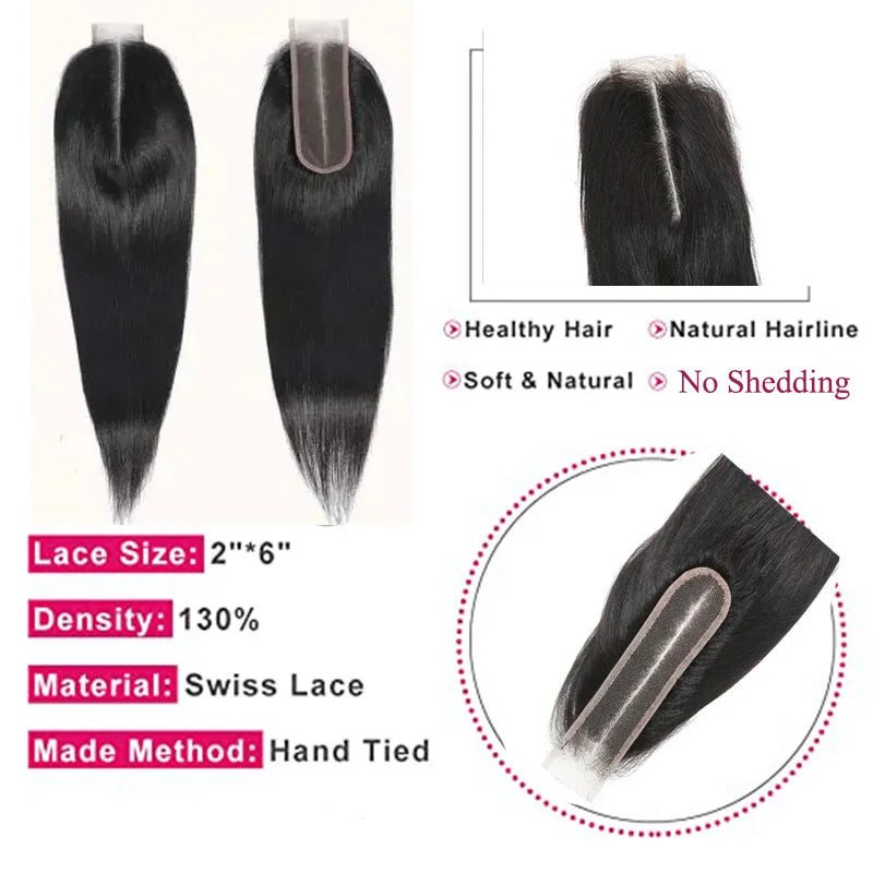 Berrys Fashion Straight 2x6 Lace HD Closure Free Part Body WaveTransparent Closures Virgin Brazilian Hair Natural Human Hair - Alcoholic Hair