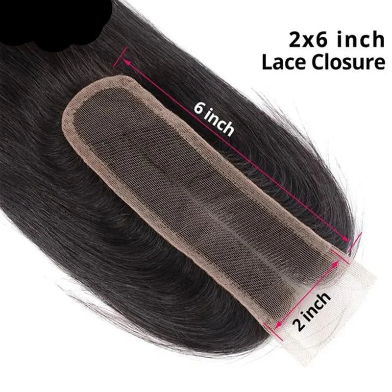 Berrys Fashion 2x6 Lace Closure Human Hair Straight Closure HD Transparent Lace Free Part PrePlucked Remy Hair for Girls - Alcoholic Hair