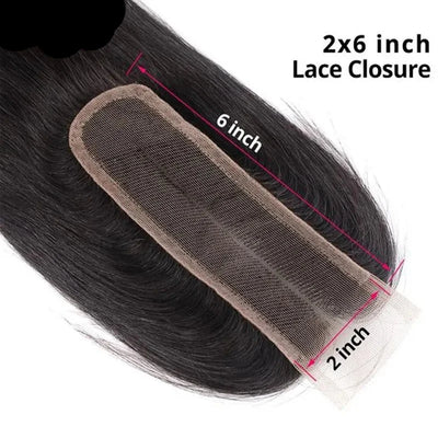 Berrys Fashion 2x6 Lace Closure Human Hair Straight Closure HD Transparent Lace Free Part PrePlucked Remy Hair for Girls - Alcoholic Hair