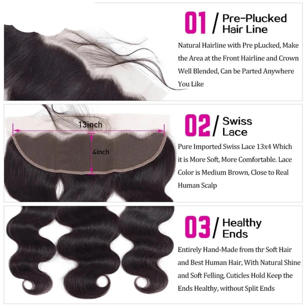 Berrys Fashion Body Wave Hair Bundles With Frontal Human Hair Brazilian Hair Weaving With 13X4/13X6 Lace Frontal Hair Extensions - Alcoholic Hair