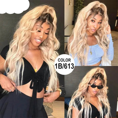 Berrys Fashion T1B/613 Color 13x6 Frontal Human Hair Melt Skins 12-22Inch Body Wave13x4 Invisible Tranparent Lace Frontal Hair - Alcoholic Hair