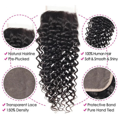 Berrys Fashion 5x5 Lace Closure With Bundles Peruvian Deep Wabe Bundles 10-30Inch Long Human Hair Weave Bundles With 4x4 Lace - Alcoholic Hair