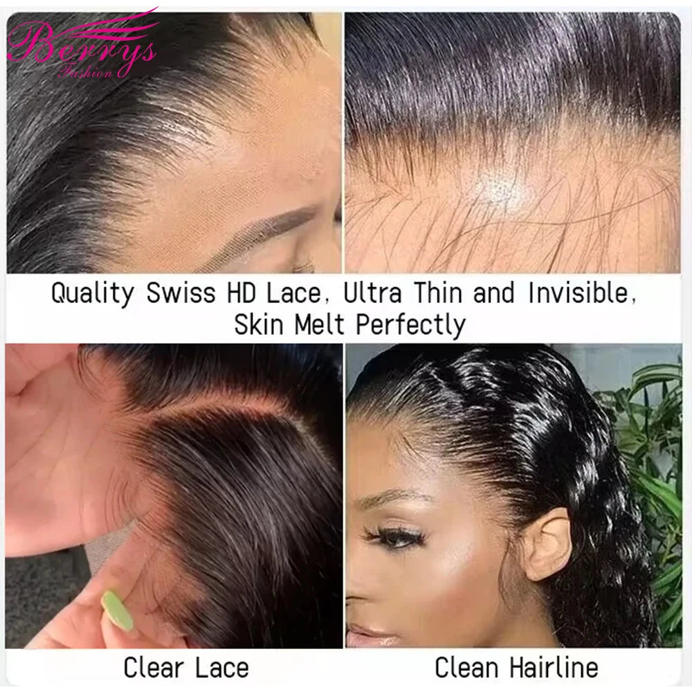 Berrys Fashion Invisible 13x6 HD Lace Frontal 13x4 Transparent Lace Front Brazilian Straight 4x4 Lace Closure With Small Knots - Alcoholic Hair