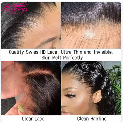 Berrys Fashion Invisible 13x6 HD Lace Frontal 13x4 Transparent Lace Front Brazilian Straight 4x4 Lace Closure With Small Knots - Alcoholic Hair