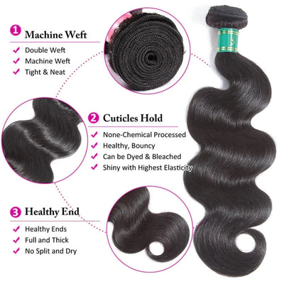 Berrys Fashion Human Hair Bundles With Closure Brazilian Body Wave Bundles With 4x4 And 5x5 Closure Human Hair Weave Extensions - Alcoholic Hair