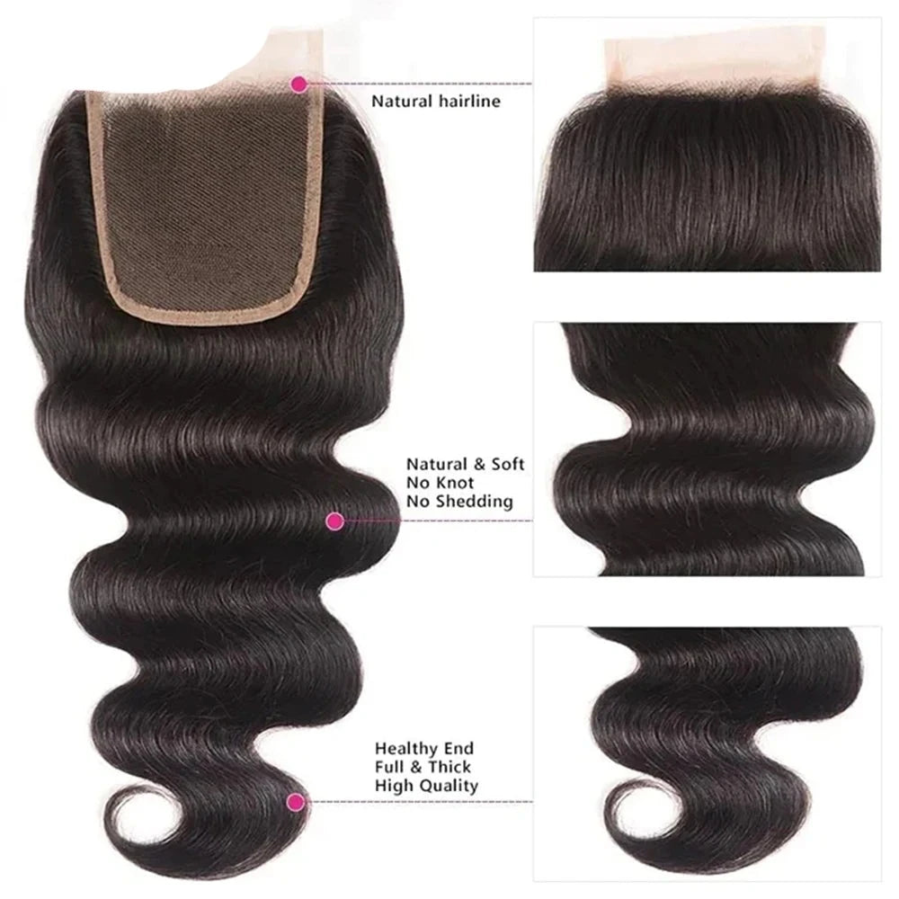 Berrys Fashion Human Hair Bundles With Closure Brazilian Body Wave Bundles With 4x4 And 5x5 Closure Human Hair Weave Extensions - Alcoholic Hair