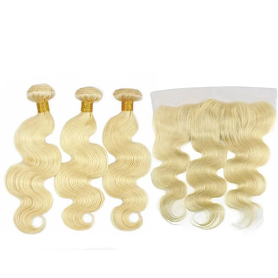 613 Blonde Hair Brazilian Human Hair Body Wave 3PCS Bundles with Frontal 13x4 Hair wave Virgin Hair Extensions Berrys Fashion - Alcoholic Hair