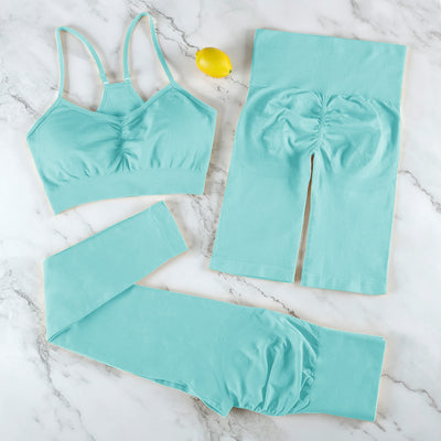 CHRLEISURE 2/3/4 Piece Gym Yoga Set Women Seamless Sportswear Outfits Workout Fitness Shorts for Female Sports Leggings Suit - Alcoholic Hair