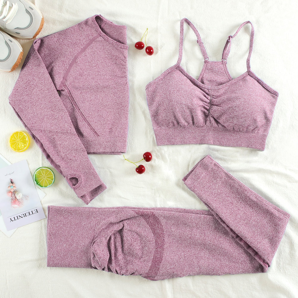 CHRLEISURE 2/3/4 Piece Gym Yoga Set Women Seamless Sportswear Outfits Workout Fitness Shorts for Female Sports Leggings Suit - Alcoholic Hair