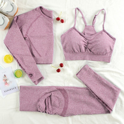 CHRLEISURE 2/3/4 Piece Gym Yoga Set Women Seamless Sportswear Outfits Workout Fitness Shorts for Female Sports Leggings Suit - Alcoholic Hair