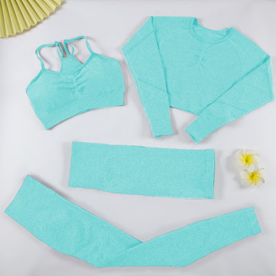 CHRLEISURE 2/3/4 Piece Gym Yoga Set Women Seamless Sportswear Outfits Workout Fitness Shorts for Female Sports Leggings Suit - Alcoholic Hair