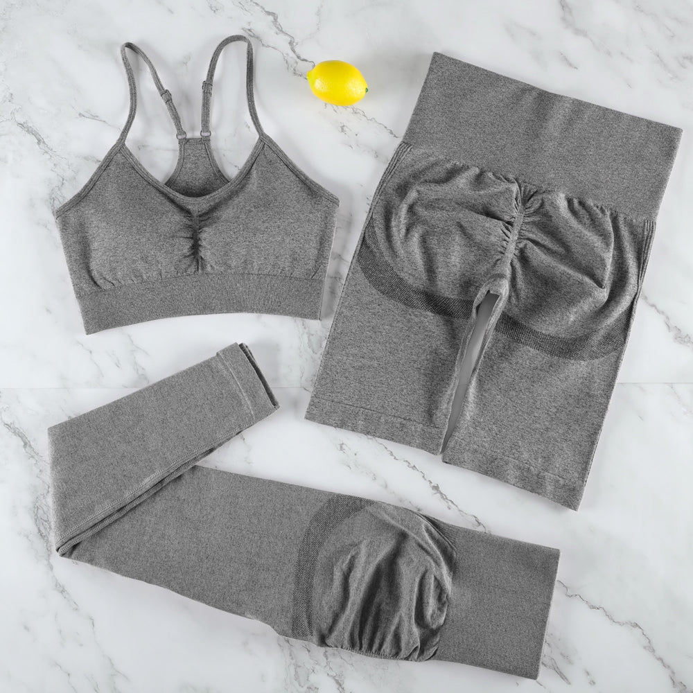 CHRLEISURE 2/3/4 Piece Gym Yoga Set Women Seamless Sportswear Outfits Workout Fitness Shorts for Female Sports Leggings Suit - Alcoholic Hair