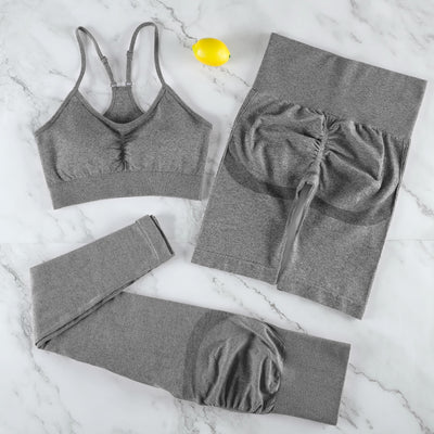 CHRLEISURE 2/3/4 Piece Gym Yoga Set Women Seamless Sportswear Outfits Workout Fitness Shorts for Female Sports Leggings Suit - Alcoholic Hair