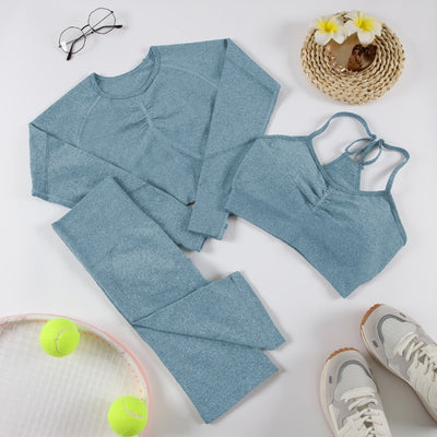 CHRLEISURE 2/3/4 Piece Gym Yoga Set Women Seamless Sportswear Outfits Workout Fitness Shorts for Female Sports Leggings Suit - Alcoholic Hair