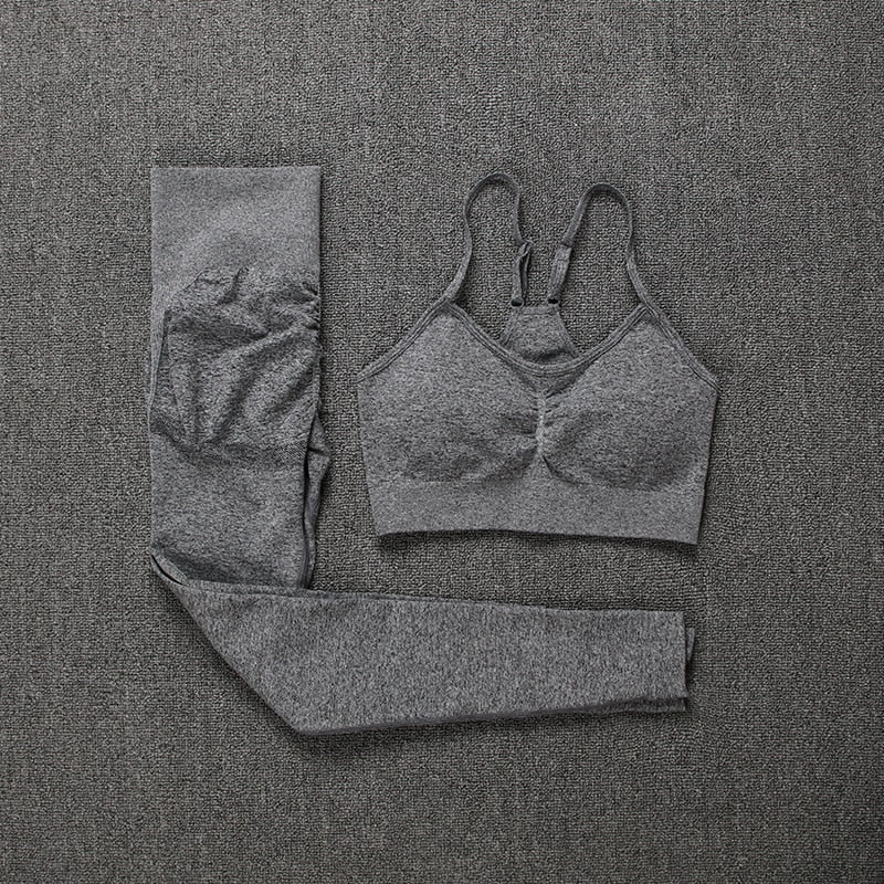 CHRLEISURE 2/3/4 Piece Gym Yoga Set Women Seamless Sportswear Outfits Workout Fitness Shorts for Female Sports Leggings Suit - Alcoholic Hair