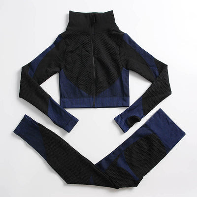 AH - 3 PCS Fitness Sport Wear Leggings, Support Bra, and Cropped Jacket - Alcoholic Hair