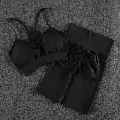 CHRLEISURE 2/3/4 Piece Gym Yoga Set Women Seamless Sportswear Outfits Workout Fitness Shorts for Female Sports Leggings Suit - Alcoholic Hair