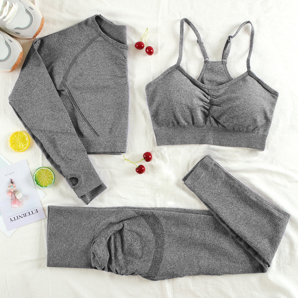 CHRLEISURE 2/3/4 Piece Gym Yoga Set Women Seamless Sportswear Outfits Workout Fitness Shorts for Female Sports Leggings Suit - Alcoholic Hair