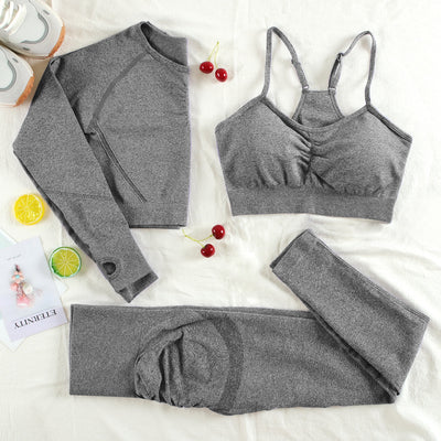 CHRLEISURE 2/3/4 Piece Gym Yoga Set Women Seamless Sportswear Outfits Workout Fitness Shorts for Female Sports Leggings Suit - Alcoholic Hair