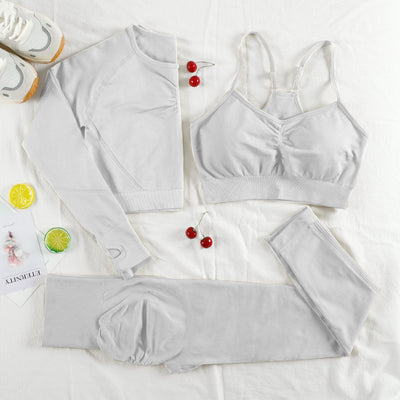 CHRLEISURE 2/3/4 Piece Gym Yoga Set Women Seamless Sportswear Outfits Workout Fitness Shorts for Female Sports Leggings Suit - Alcoholic Hair