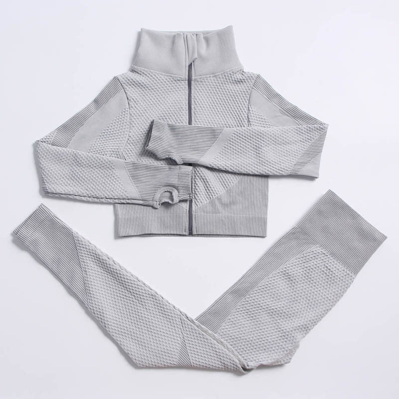 AH - 3 PCS Fitness Sport Wear Leggings, Support Bra, and Cropped Jacket - Alcoholic Hair